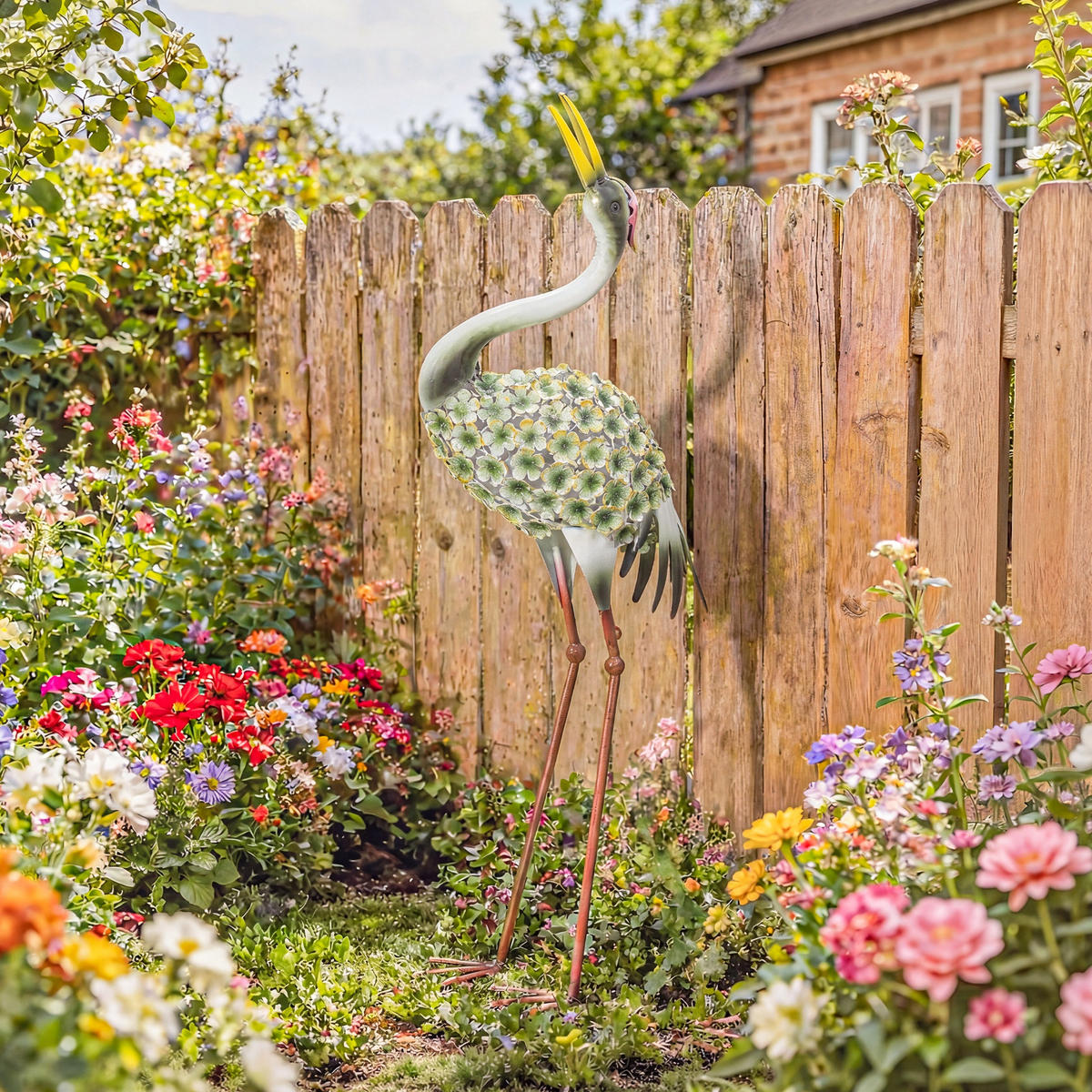 GARTENFIGUR DE-13857 Reiher-Skulptur, wetterfest Grün - Grün, Metall (17/71/26cm) - ComfortXL