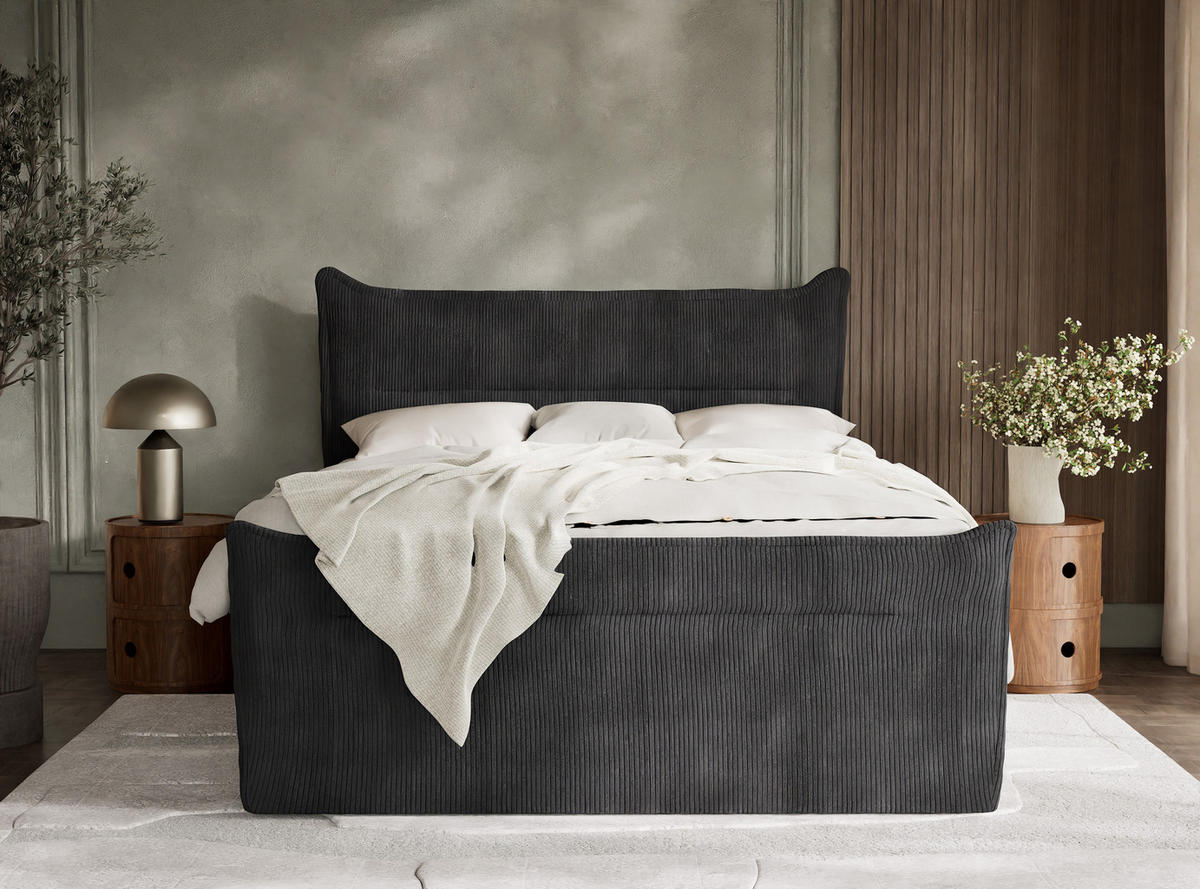 BOXSPRINGBETT Pelino 140/200 cm, in Graphit, Bettkasten, Matratze, Topper - Schwarz/Graphitfarben, Holz/Holzwerkstoff (140/200cm) - Maison de Reve