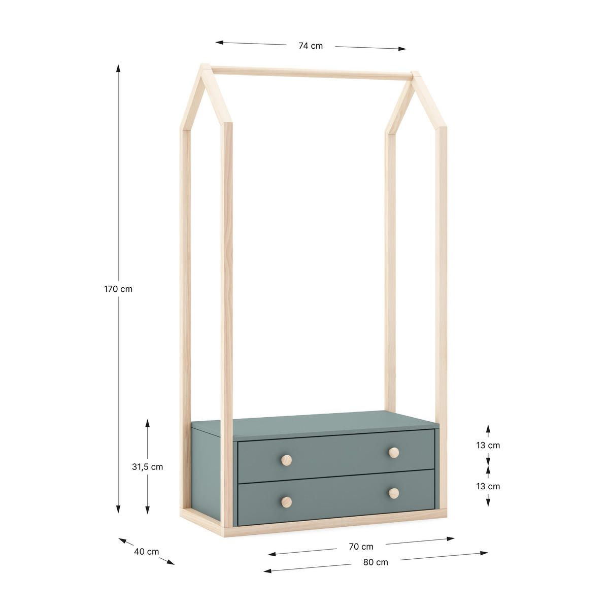 SCHRANK Esteban Grün 80/40/170 cm - Grün, Holz (40/170/80cm) - Calicosy