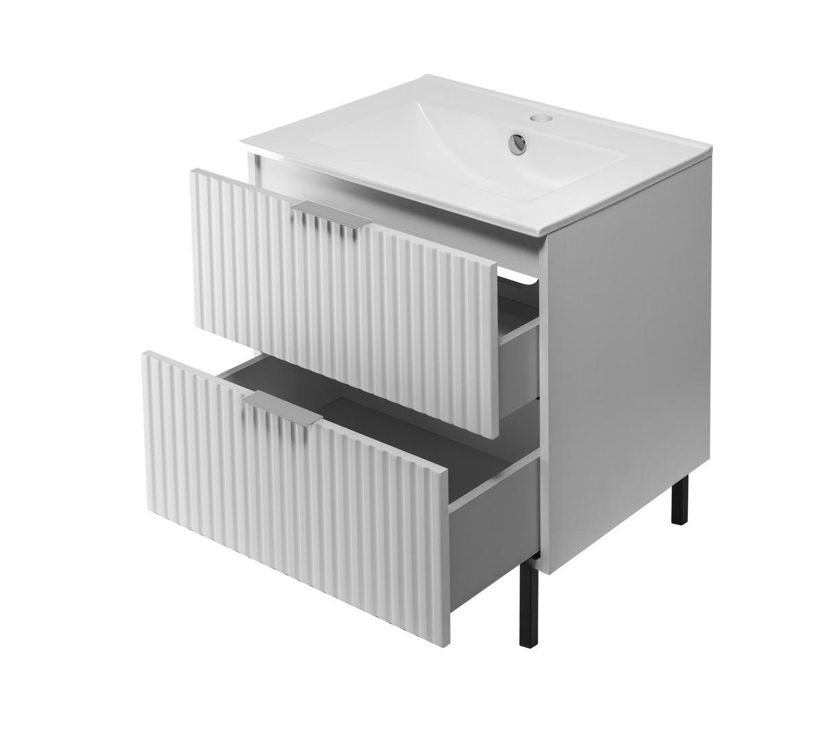 WASCHBECKUNTERSCHRANK, Weiß, 60 x 77 x 46 cm, silberner Griff, schwarze Beine, ohne Arbeitsplatte - Silberfarben/Weiß, Holzwerkstoff (60/77/46cm) - 3XE LIVING