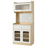 HIGHBOARD mit Riffelglas & LED-Beleuchtung, weiß-natur 80×40×180 cm aus MDF und Spanplatte - Weiß, Holzwerkstoff (80/180/40cm) - Luhomfu