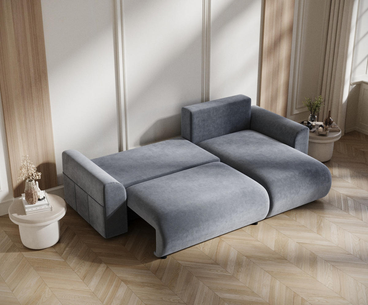 ECKSOFA MIT SCHLAFFUNKTION Bodega Grau Samtstoff - Schwarz/Grau, Holz/Holzwerkstoff (235/138cm) - Maison de Reve