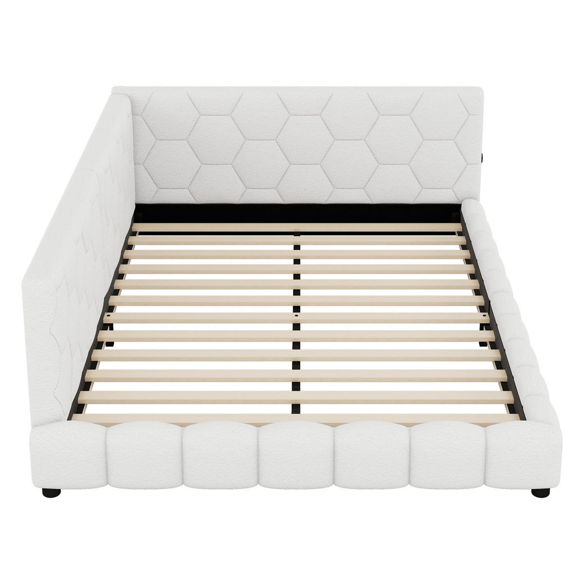 POLSTERBETT 140/200 cm Weiß mit LED-Beleuchtung mit USB- und Type-C-Anschlüssen - Weiß, Textil (140/200cm) - OKWISH