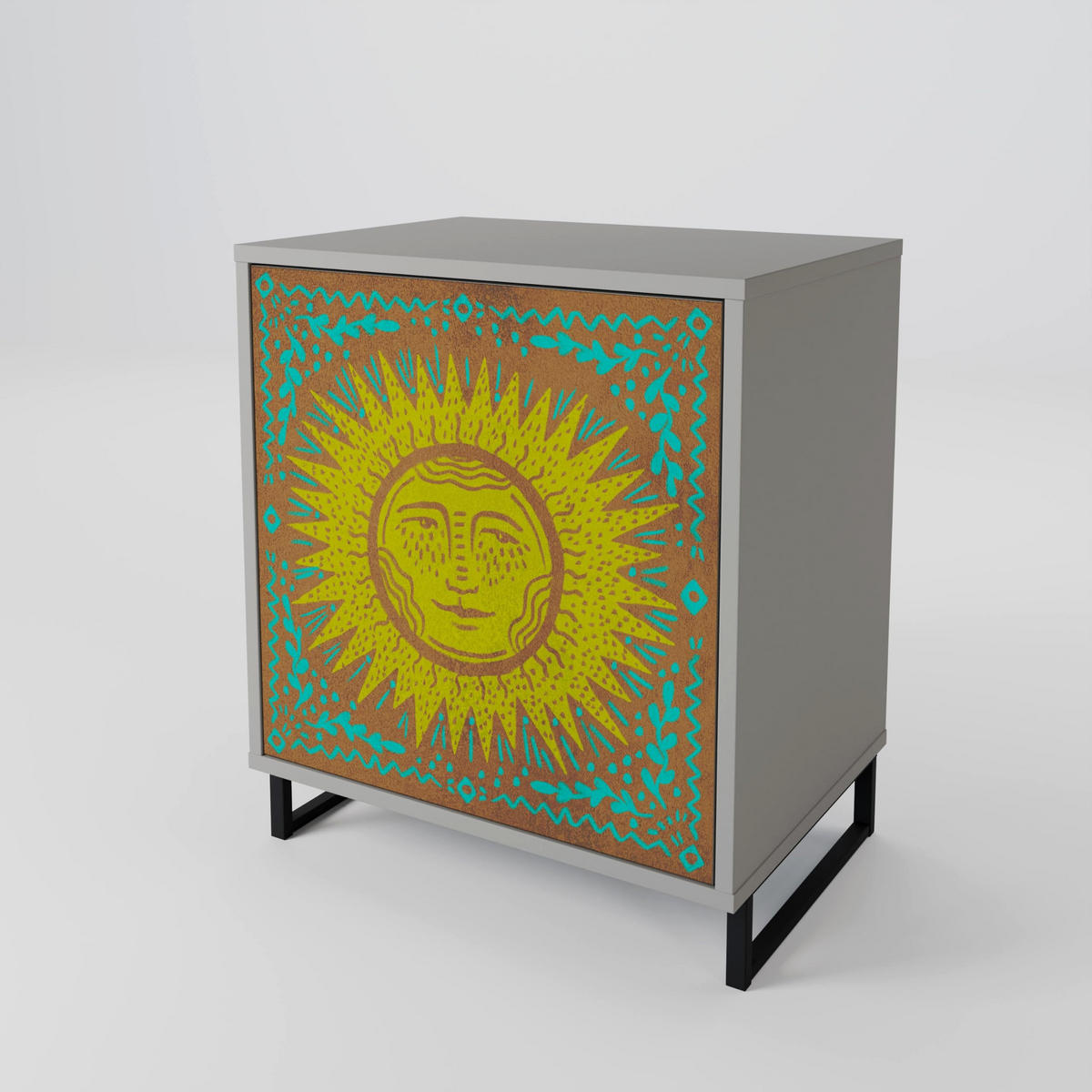 SIDEBOARD SUNSHINE EULOGY, Grau, 57,5x42x75,5 cm, Goldfarbene Metallfüße - Goldfarben/Multicolor, Holzwerkstoff/Metall (57.5/75.5/42cm) - SpaceRebels