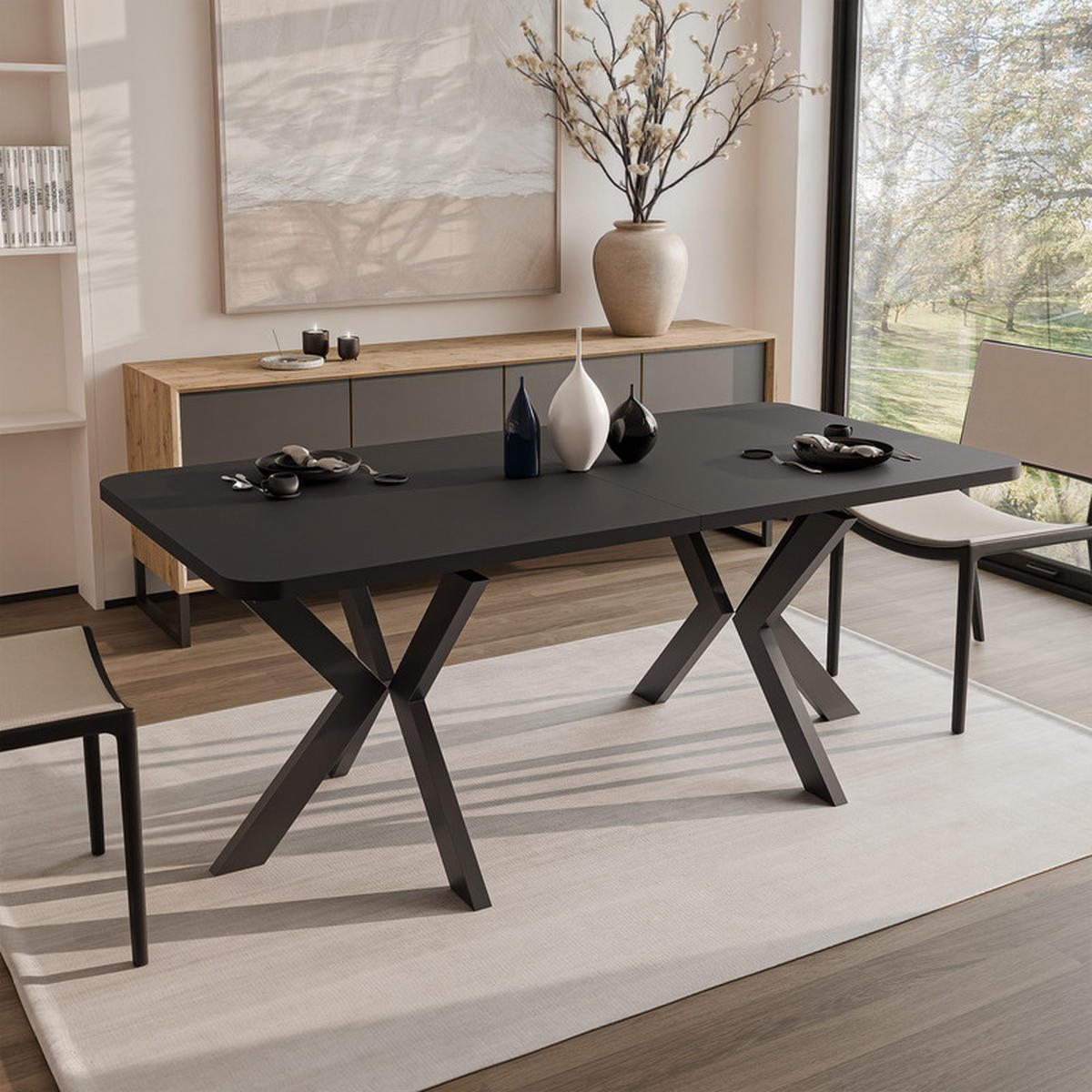 AUSZIEHTISCH DANTON 200/100/76 cm, Schwarz - Schwarz, Holzwerkstoff/Metall (100/200/76cm) - Idohome