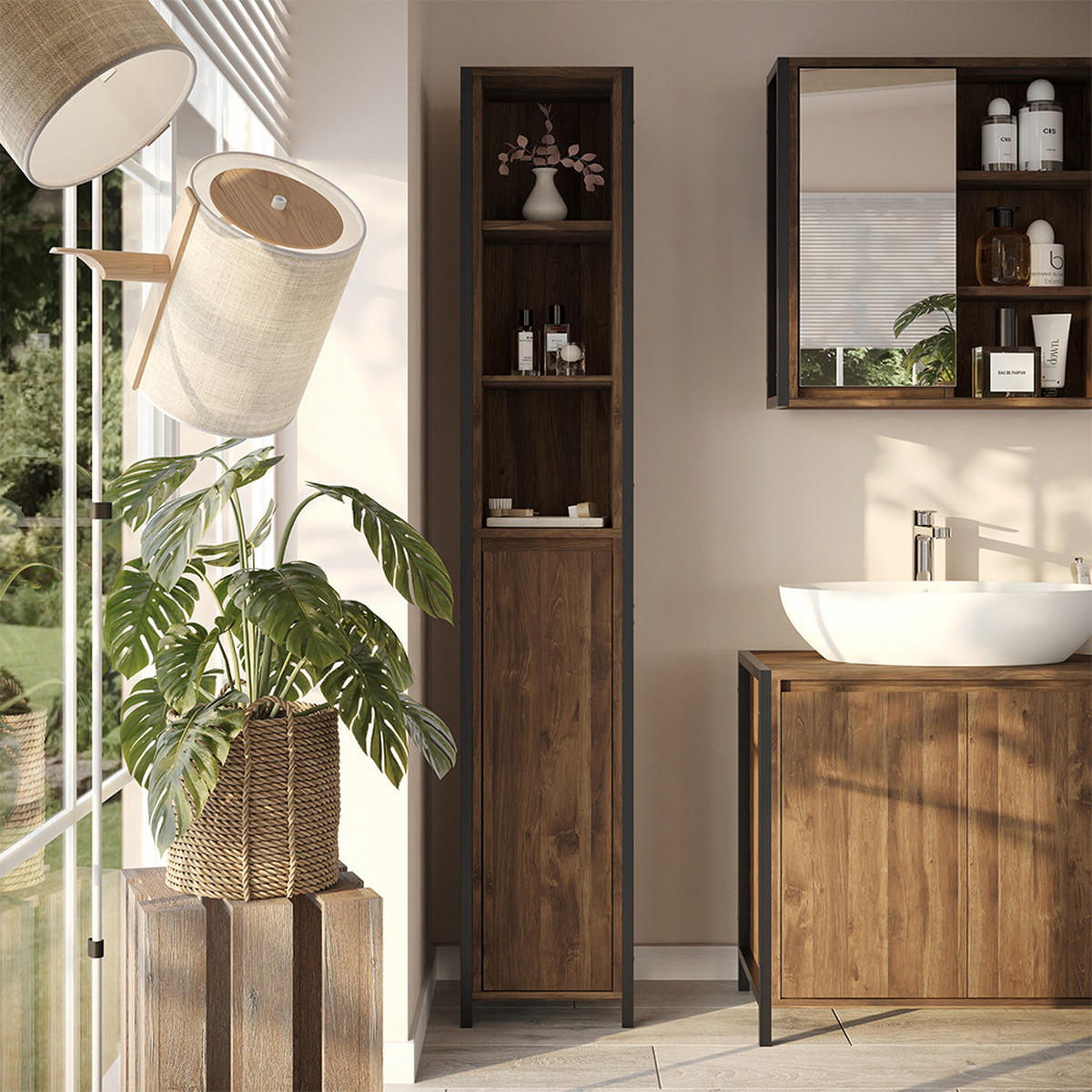 KOUPELNOVÁ SKŘÍŇKA Naola Dub/černá - černá/barva dubu, kompozitní dřevo (30/167.5/28cm) - Vicco