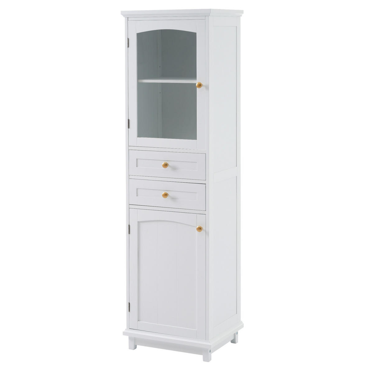BADEZIMMERSCHRANK mit Glastüren, 2 Schränke, 2 Schubladen, verstellbare Einlegeböden, Weiß - Weiß, Holz (45/160/36cm) - PARAFTA HOME