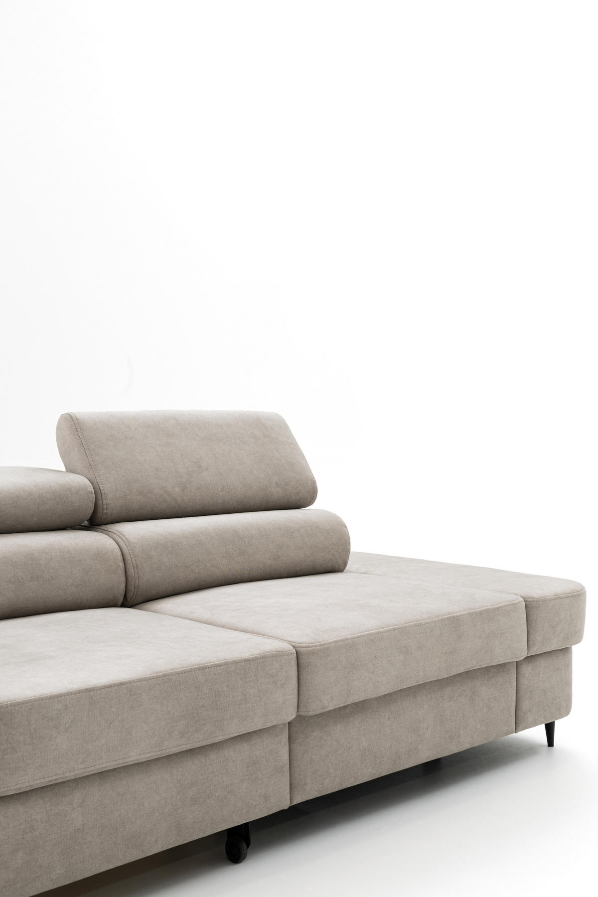 ECKSOFA PRIAM XXL L-Form Links mit Schlaffunktion 125x265 Velours Creme - Creme/Schwarz, Holz/Textil (203/420cm) - Muffo