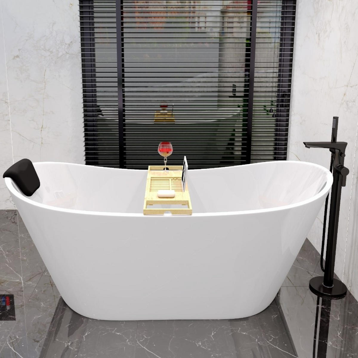 BADEWANNE rossa freistehend 170/80 cm, 3-tlg. Set Kopfstütze kodi Klick-Klack-Ablauf - Weiß, Kunststoff (80/72/170cm) - bad land