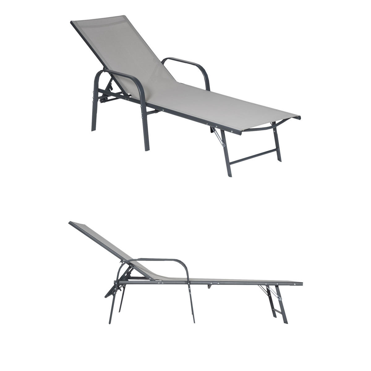 SONNENLIEGEN Sardinia Grau und Anthrazit 2er-Set - Grau, Kunststoff (60.5/87.5/192.5cm) - Happy Garden