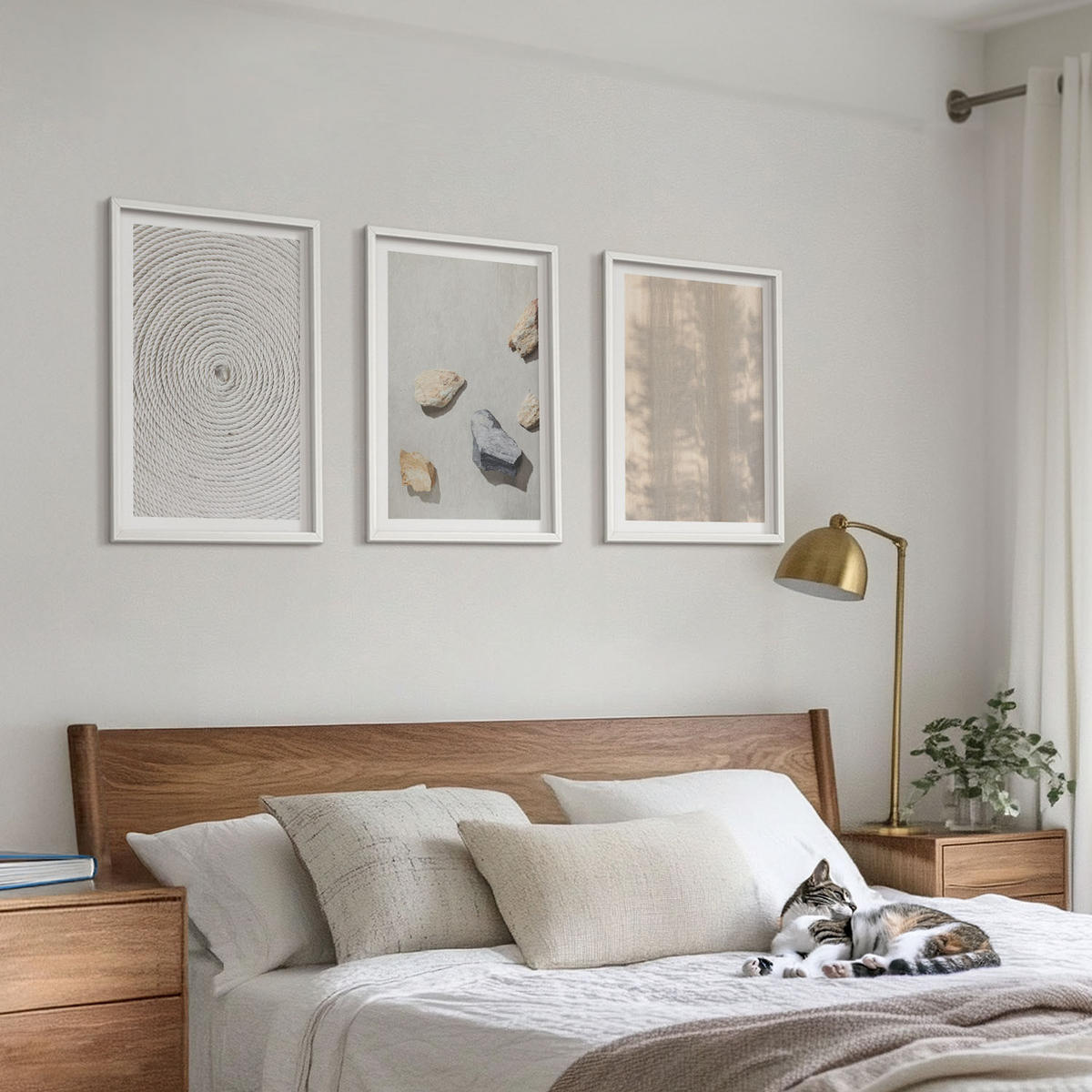 WANDBILDER 3er-Set - 40x60 cm Weißer Rahmen - Boho-Naturtexturen und -Strukturen - Weiß, Kunststoff (40/60cm) - ArtPrintCave