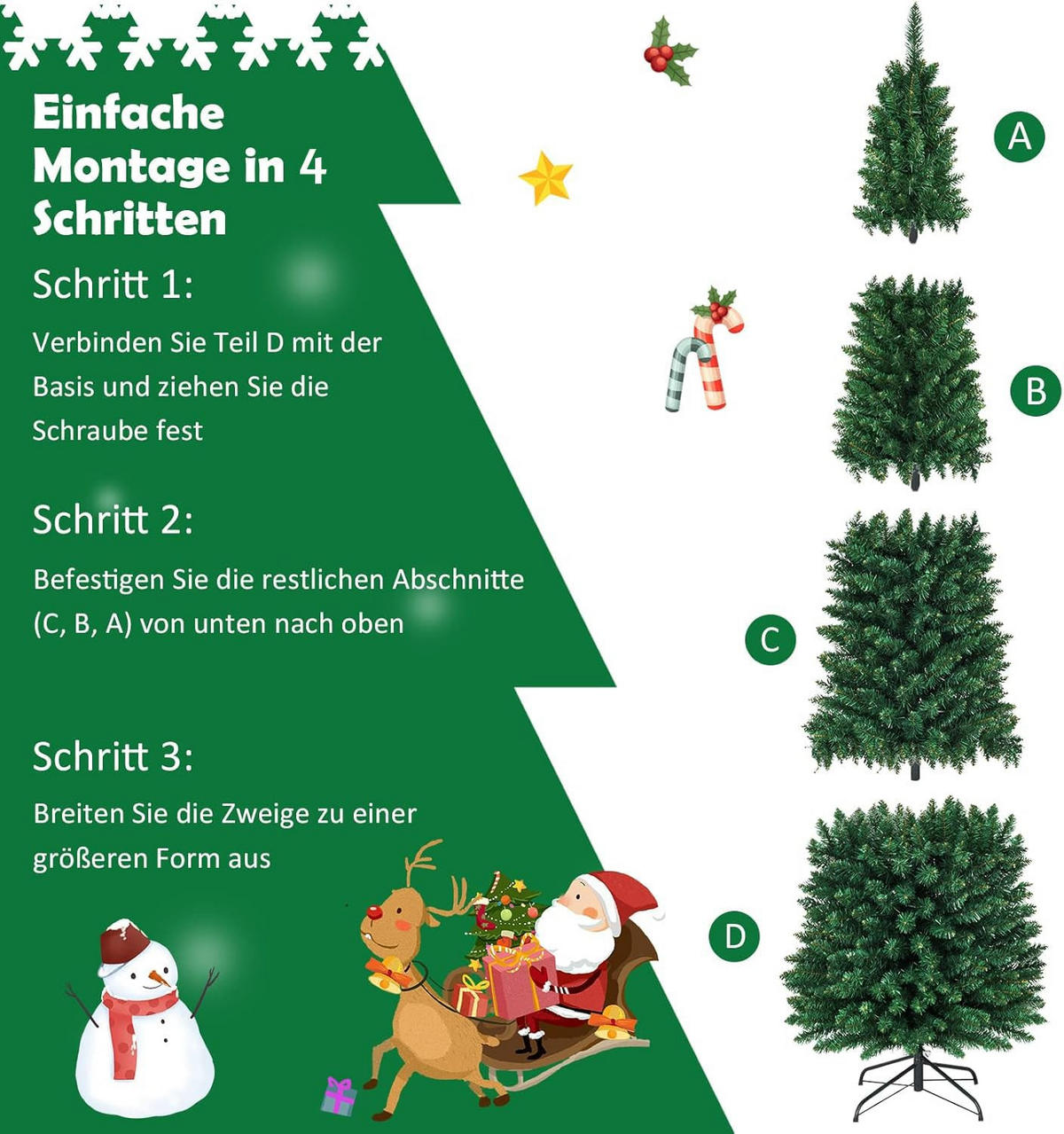 WEIHNACHTSBAUM Bleistiftform mit Metallständer 270 cm grün - Grün, Metall (270cm) - COSTWAY
