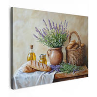 LEINWANDBILD Lavendel - Brot - Stilleben Wandbilder 80x60 cm - Flieder, Textil (80/60cm) - MuchoWow