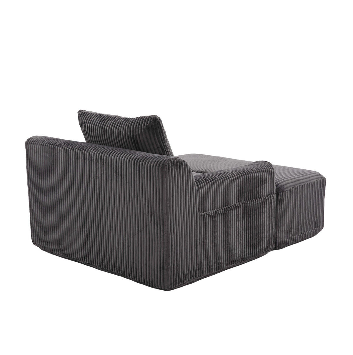 SESSEL aus Kord 147x110x67 cm Dunkelgrau mit Fußhocker, Seitentaschen und montagefreiem Komfort - Dunkelgrau, Textil (110/67/147cm) - Modfu