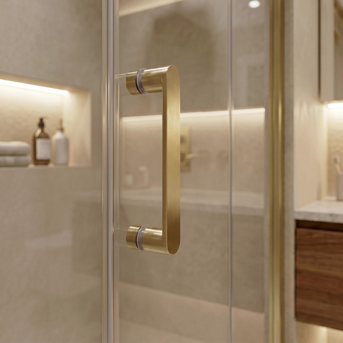 DUSCHKABINE Rea Bruno 100x80 Brush Gold - Goldfarben, Glas (78.5/98.5/195cm) - REA