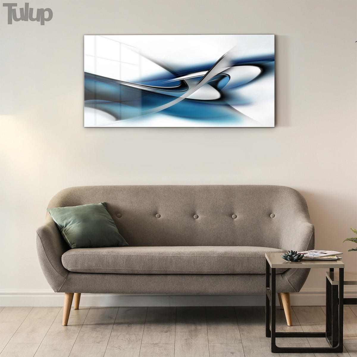 GLASBILD 120x60 cm Moderne Kunst - Blau/Anthrazit, Glas (120/60cm) - TULUP