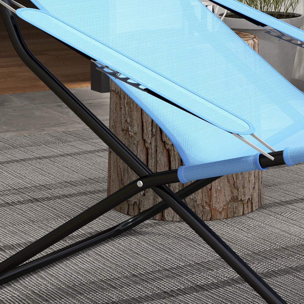KLAPPSTUHL, Metall, Netzstoff, Blau - Blau, Metall (91/96/69cm) - Outsunny