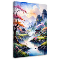 BILD auf Leinwand, Japanische Pagode Pastelllandschaft - Multicolor, Textil (40/60cm) - Feeby