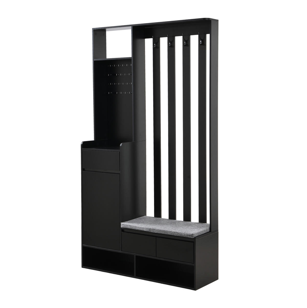 FLURGARDEROBE 35/100/180 cm mit Sitzbank, Stecktafel, Schublade und 4 Haken aus MDF, Schwarz - Schwarz, Holzwerkstoff (100/180/35cm) - Redom