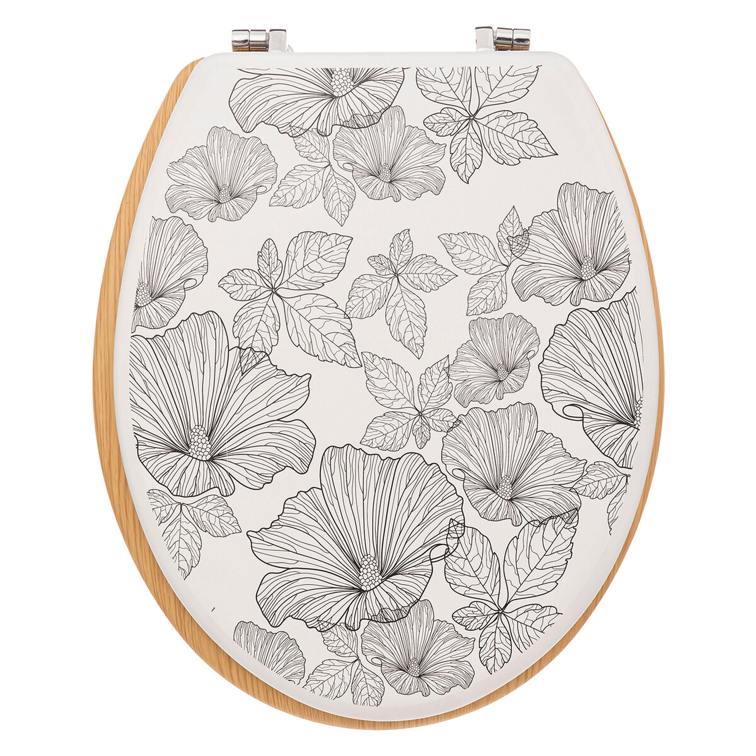 WC-SITZ Black Flora, HDF, Zink, Kunststoff, Schwarz, Weiß - Schwarz, Holzwerkstoff (36/5.35/42.5cm) - 5five Simply Smart