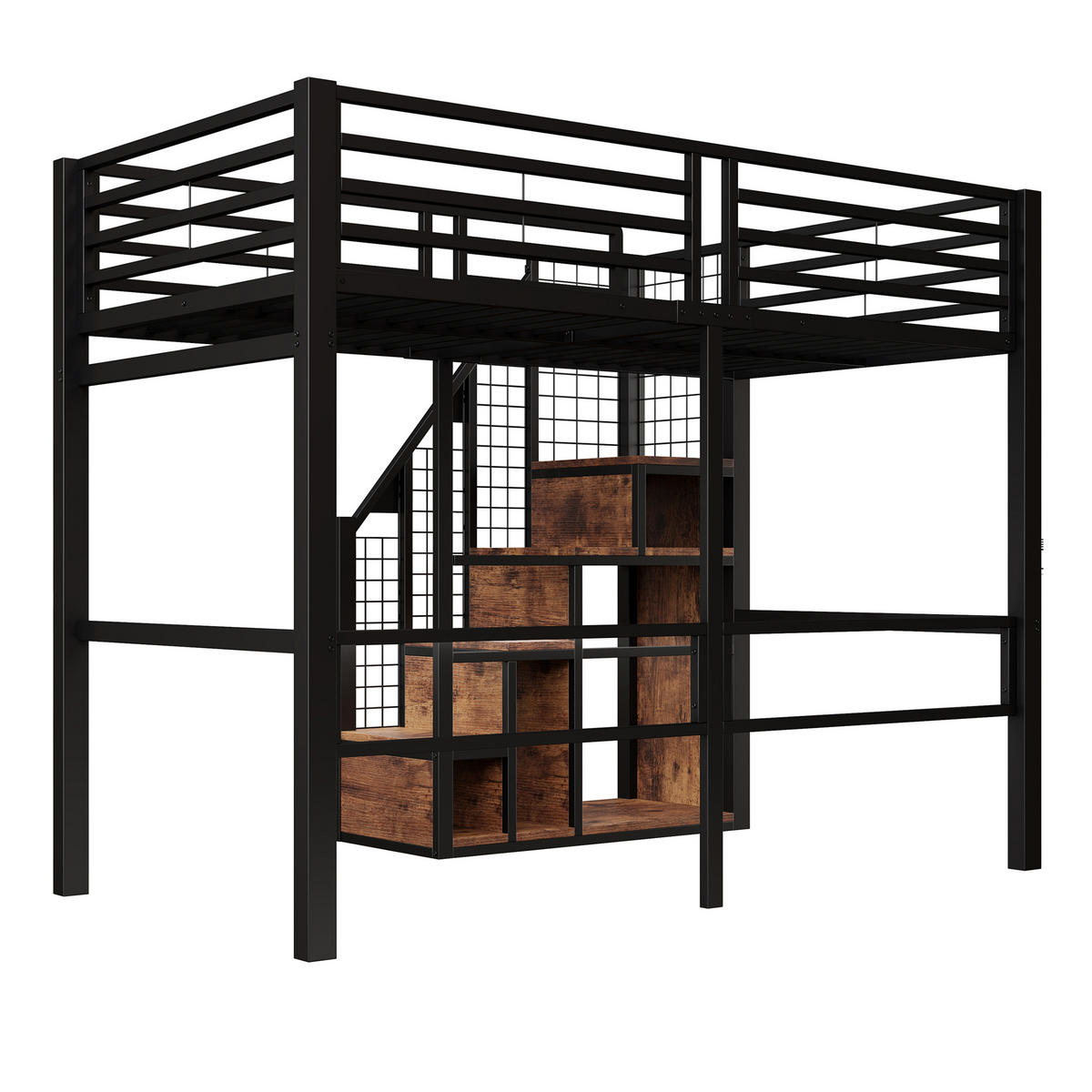 HOCHBETT 90/200 cm DE-01612, in Schwarz, mit Sicherheitsleiter und Ablagefläche - Schwarz, Metall (90/200cm) - ComfortXL