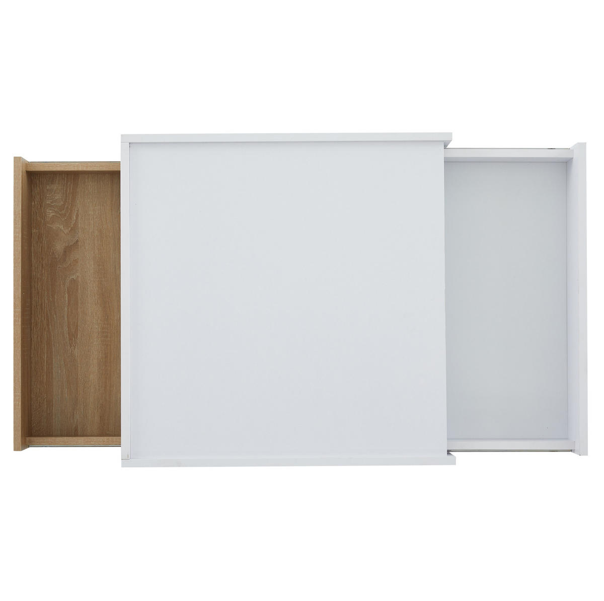 KONFERENČNÍ stolek 60/60/38 cm bílá a přírodní ořech z dřevotřísky s otočnou deskou a úložným prostorem - bílá/hnědá, kompozitní dřevo (60/60/38cm) - OKWISH