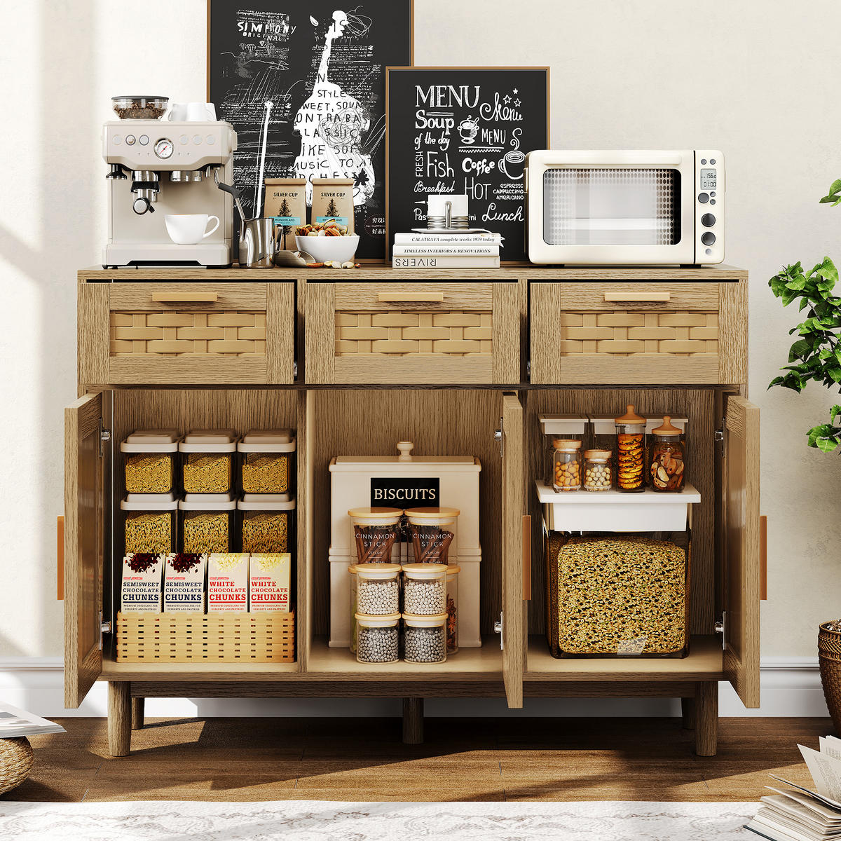 KÜCHENSCHRANK Sideboard 108/40/80 cm Massivholz mit Schubladen - Naturfarben, Holz (40/80/108cm) - PARAFTA HOME
