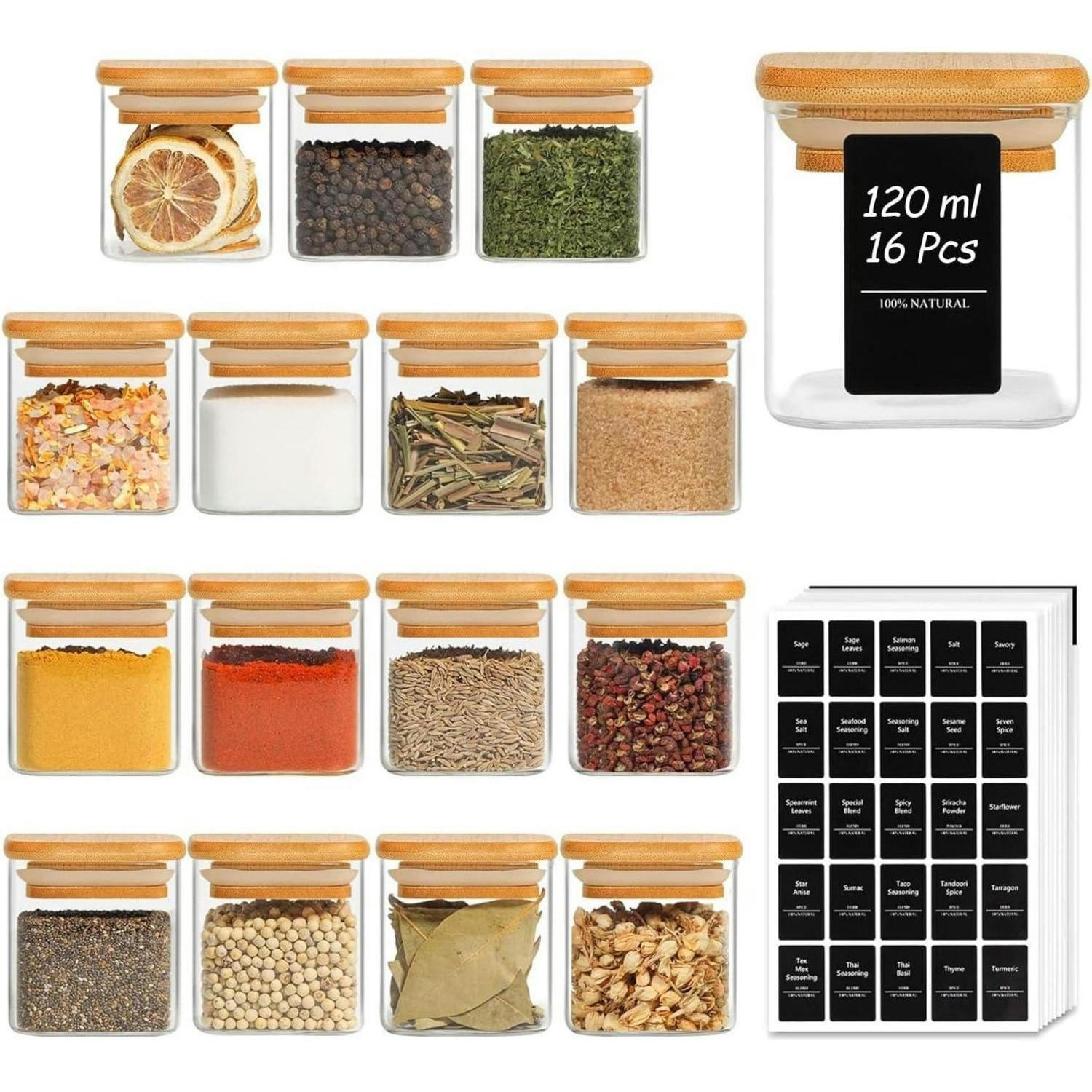 GEWÜRZGLÄSER 16-teiliges Set 120 ml Glas mit Holzdeckel - Multicolor, Glas (6/6.6/6cm)