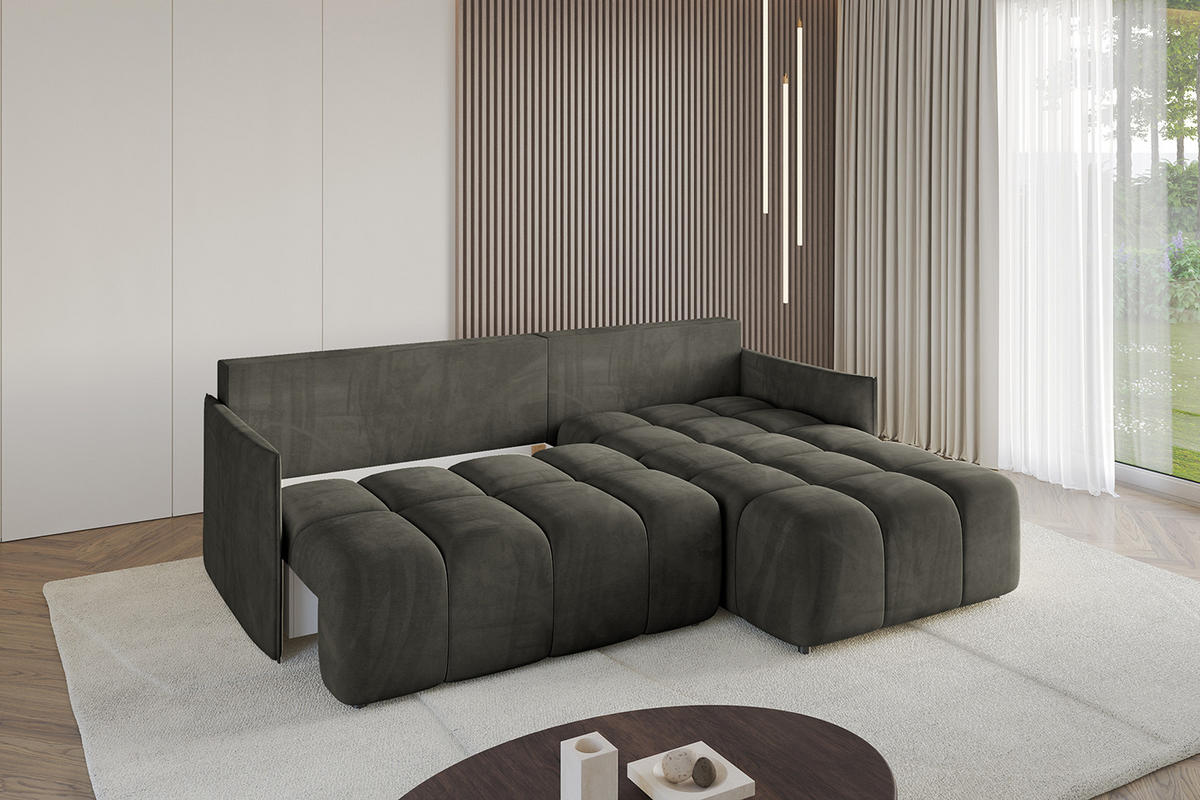 ECKSOFA Ottomane rechts LONLI-L 251x189x68 Schwarz Velours - Schwarz, Holzwerkstoff/Kunststoff (189/251cm) - ALTDECOR