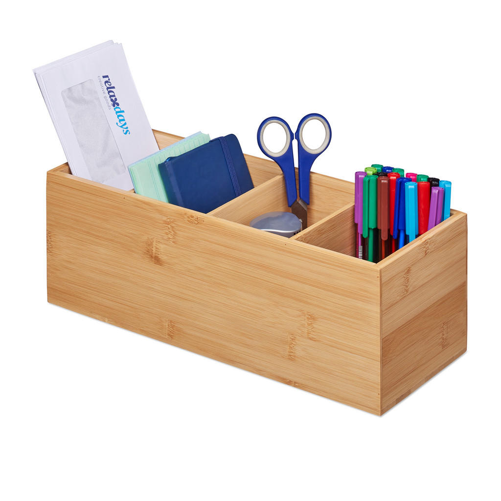 Relaxdays ORGANIZÉR Přírodní bambus 4-přihrádky 12x35x14 cm