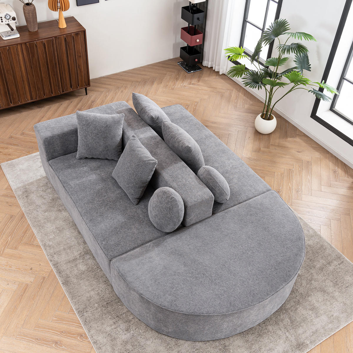 WOHNLANDSCHAFT Chenille Grau mit Kissen - Grau, Textil (263/66/171cm) - WISHDOR