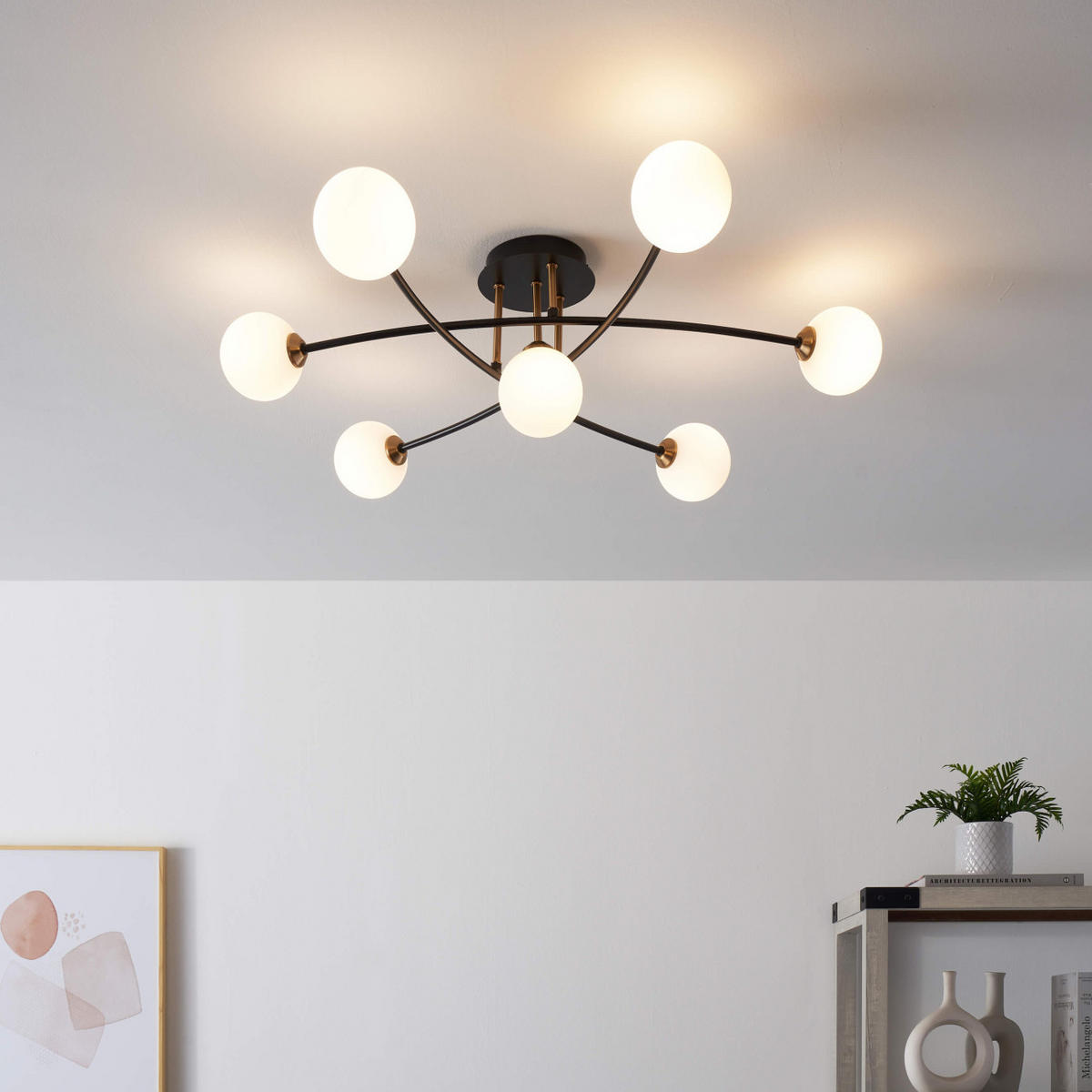 DECKENLEUCHTE Estrela, Schwarz, Gold und Weiß, 85cm - Goldfarben, Glas (85/85/22cm) - KOSILUM