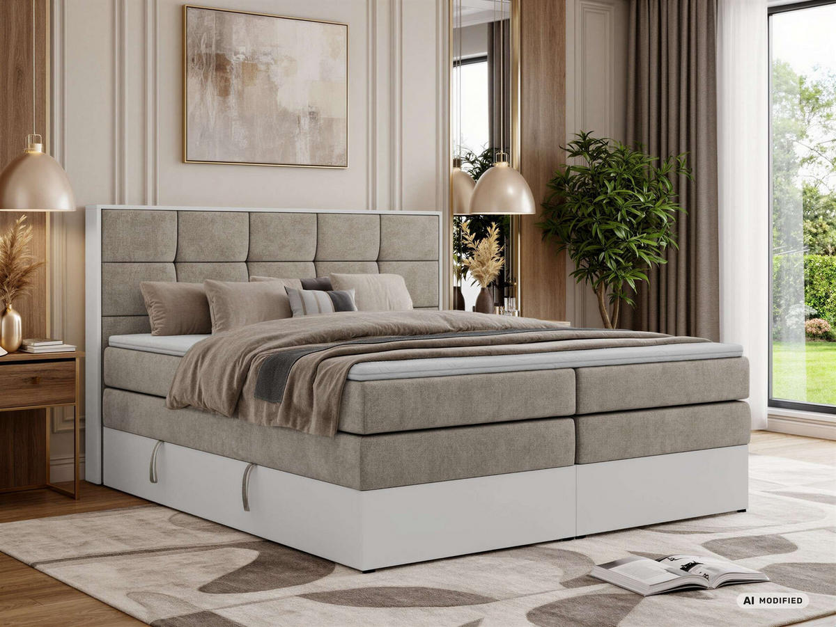 BOXSPRINGBETT ALVIT KING 160/200 - Greige Stukture - Topper T25 - H3 - Greige/Schwarz, Kunststoff/Textil (160/200cm) - MKS