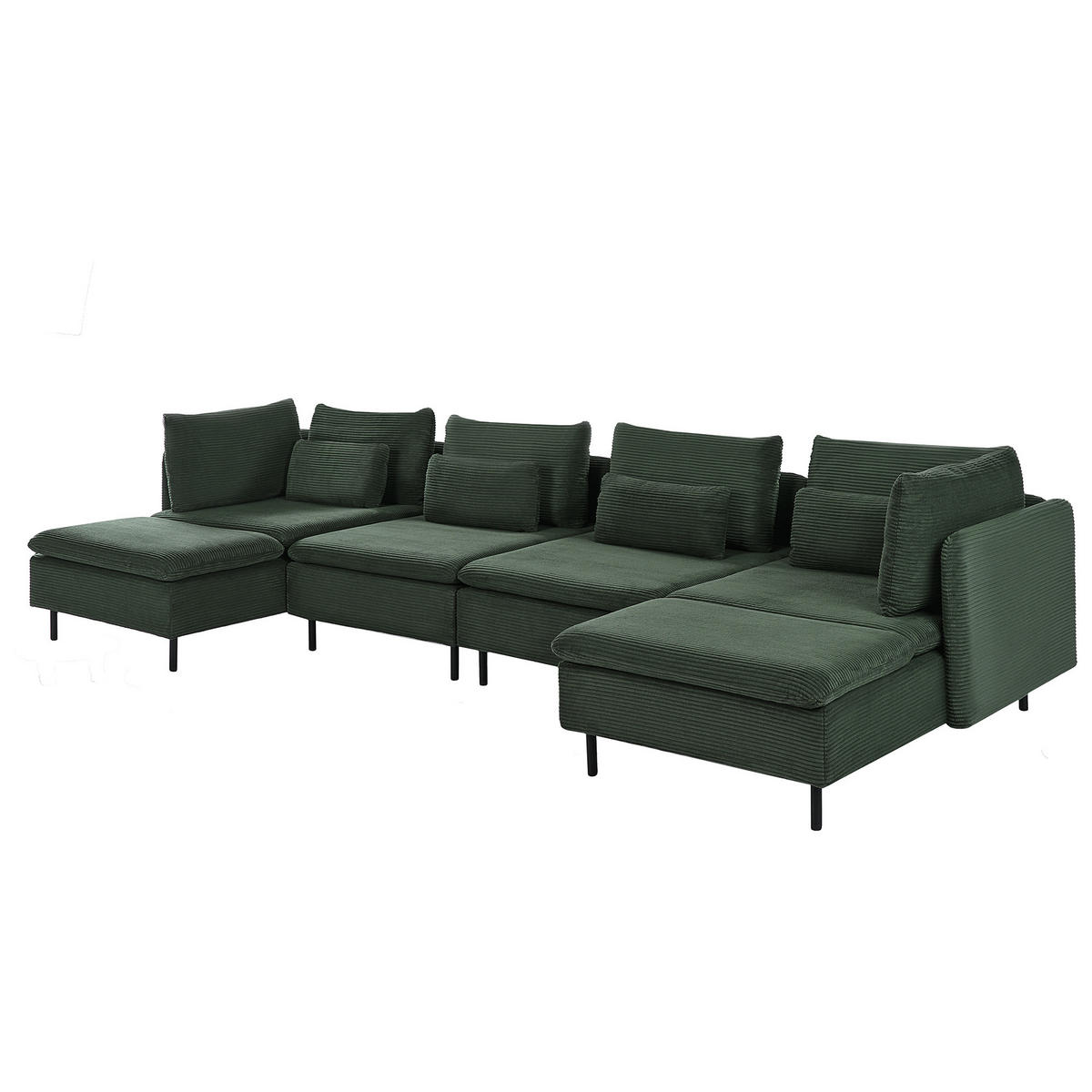 MODULÁRNÍ POHOVKA 4-místná Tvar U Tmavě zelená Manšestr Egeris - zelená barva, textil (346/80/149cm) - Beliani