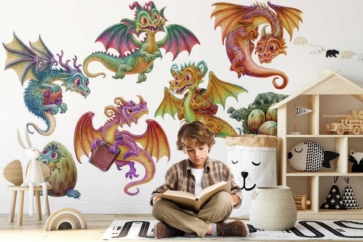WANDAUFKLEBER 130x104cm - Märchendrachen - Multicolor, Kunststoff (130/104/0.1cm) - Wallfluent