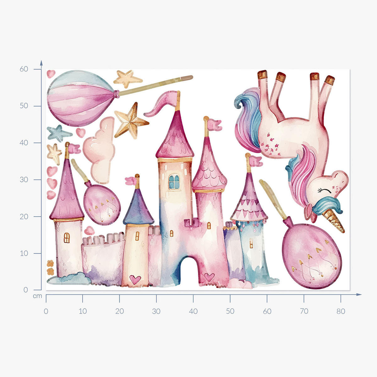 WANDAUFKLEBER 60x82cm - Einhornschloss - Multicolor, Kunststoff (60/82/0.1cm) - Wallfluent