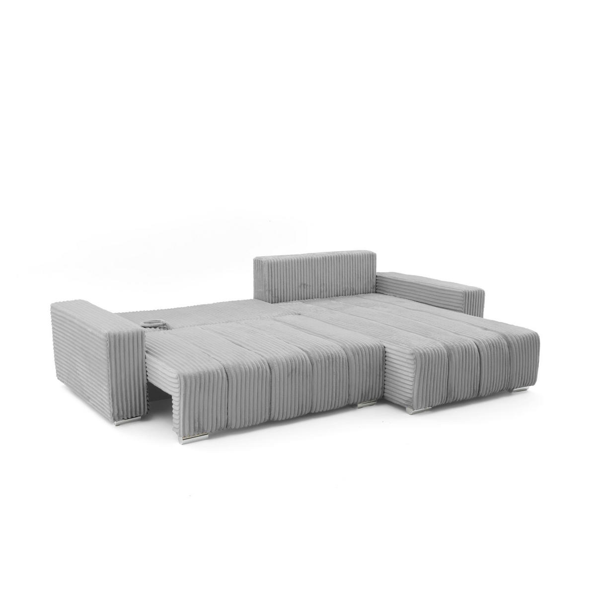 ECKSOFA PIANO L Rechts mit Schlaffunktion 137x234 Cord Grau - Silberfarben/Grau, Holz/Textil (178/278cm) - Muffo