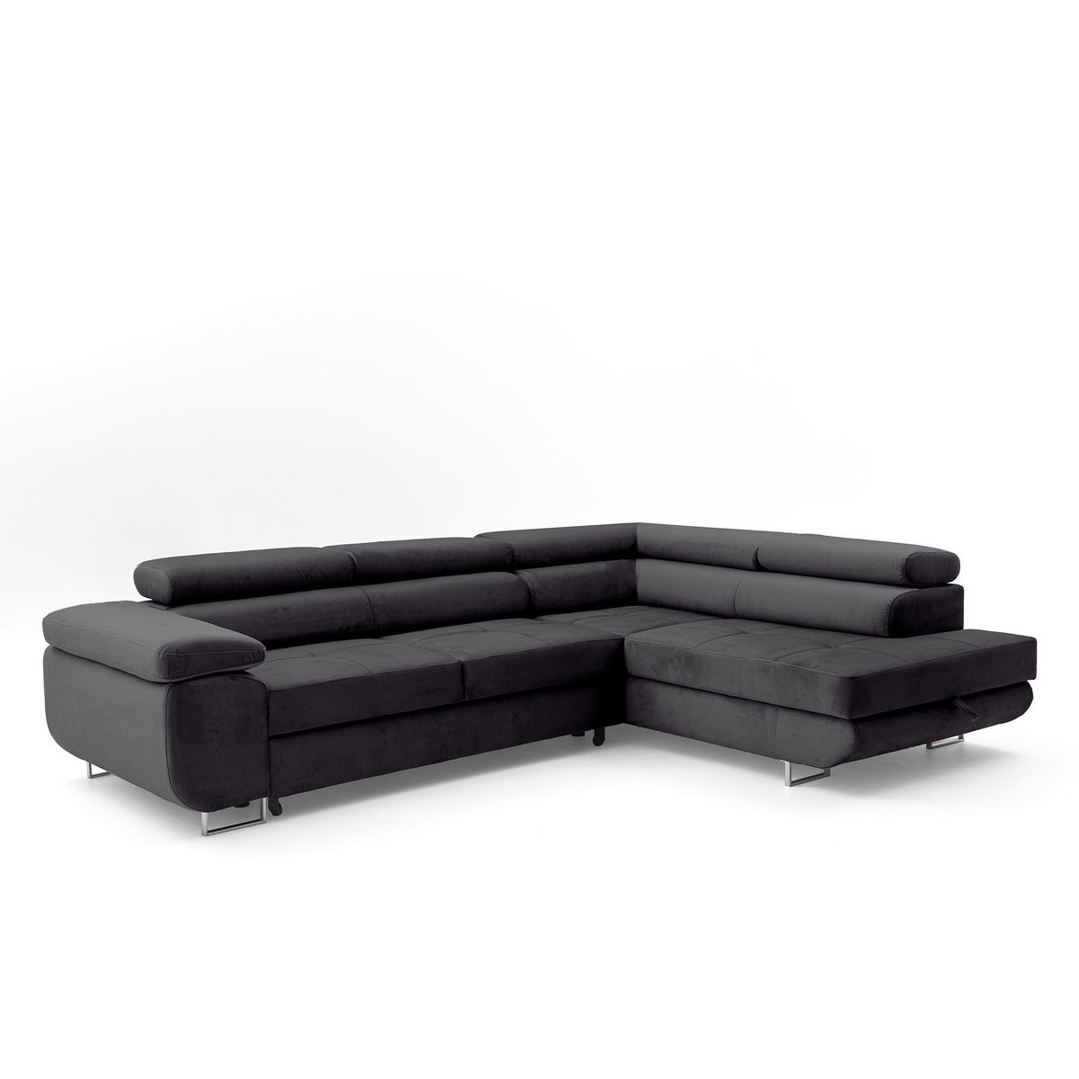 ECKSOFA WILD L Rechts mit Schlaffunktion 127x195 Velours Dunkelgrau - Chromfarben/Dunkelgrau, Holz/Textil (274/203cm) - Muffo
