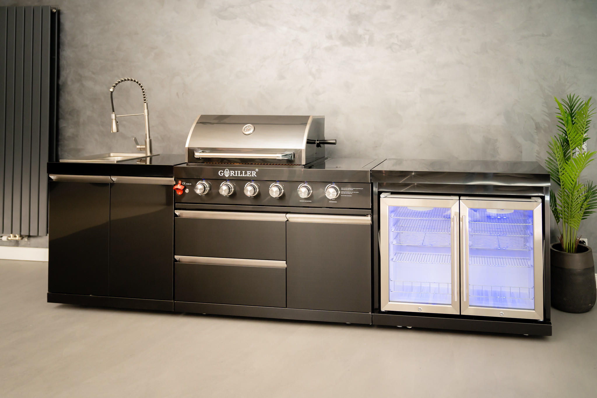 OUTDOORKÜCHE Grillmaster selected 300/58/119cm - Schwarz Hochglanz, Metall (58/90/300cm) - Goriller