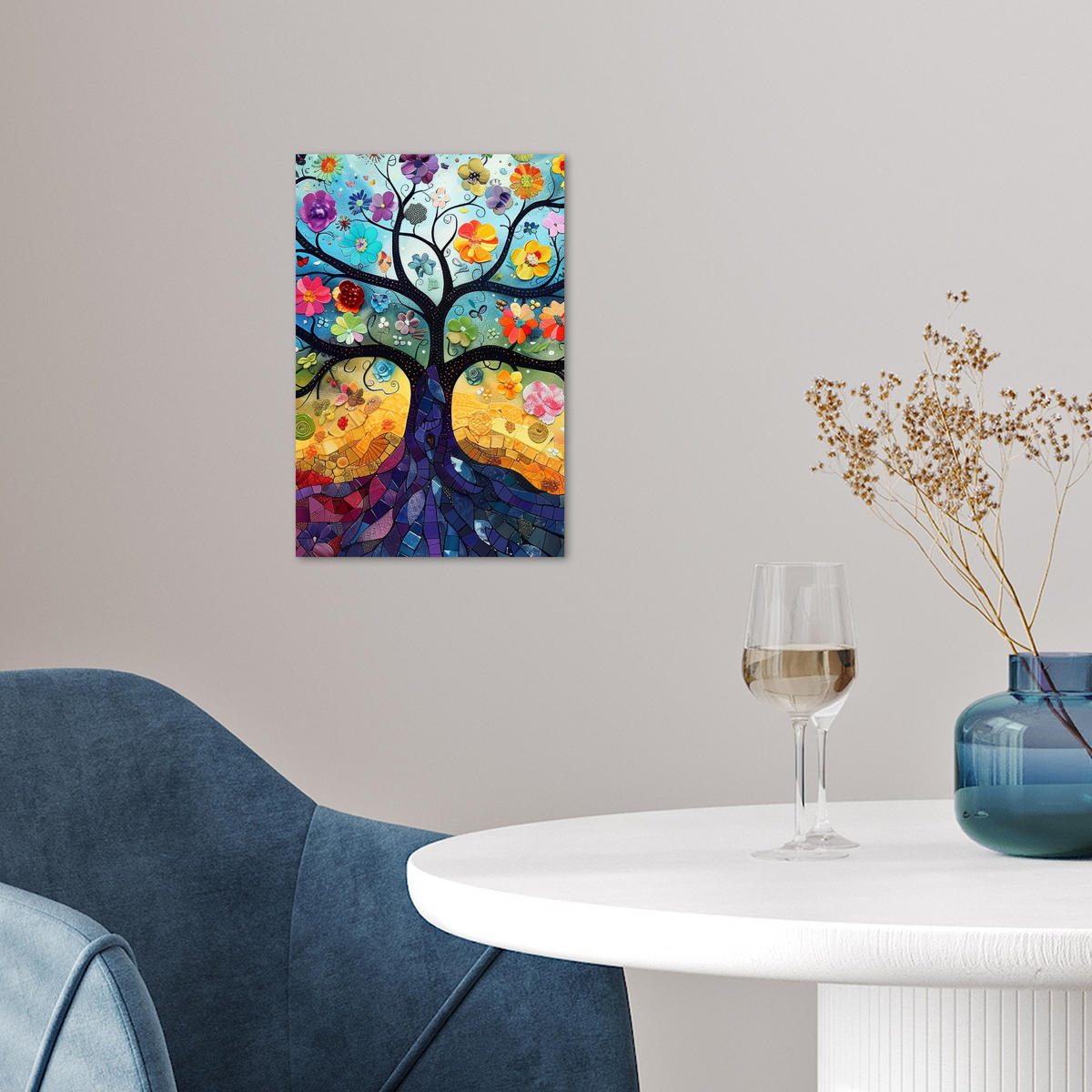 POSTER Kunst - Baum des Lebens - Blumen - Hippie 20x30 cm - Dunkelblau, Papier (20/30/0.1cm) - MuchoWow