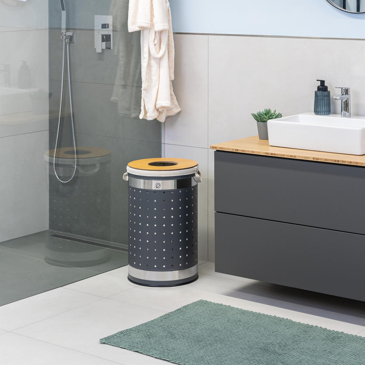 WÄSCHETONNE 50 Liter, grau - Grau, Metall (35.5/57.5/35.5cm) - eluno