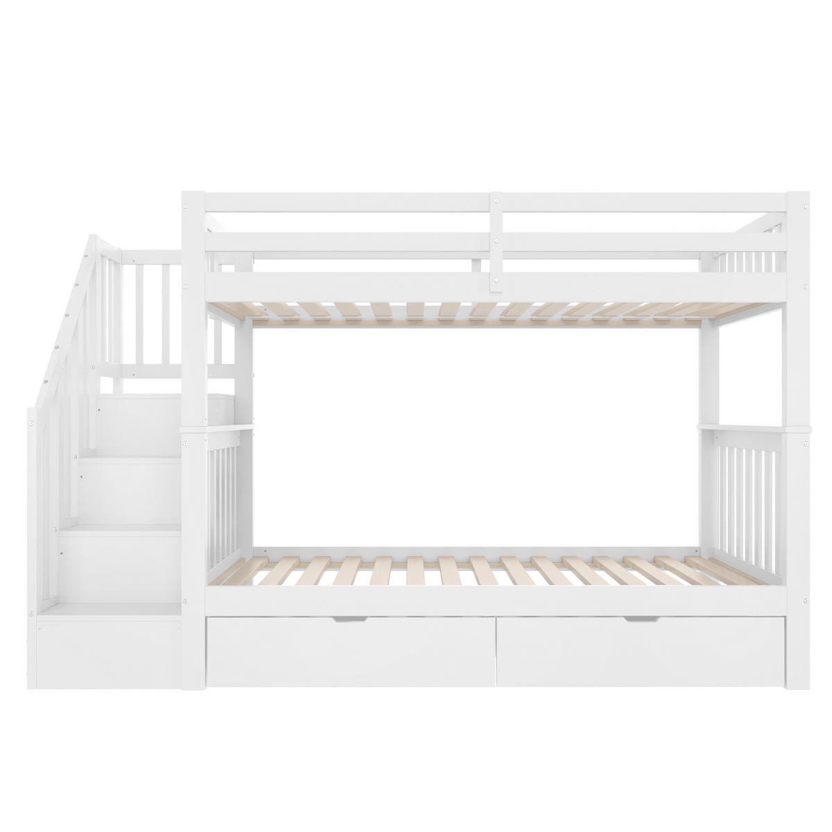 ETAGENBETT 90x200cm Weiß mit 2 Schubladen EN747-1 Treppenregal - Weiß, Holz (90/200cm) - FLIEKS