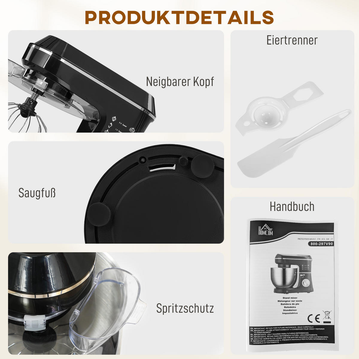 STANDMIXER Aluminium Edelstahl Schwarz - Edelstahlfarben/Schwarz, Metall (31/34/37cm) - HOMCOM