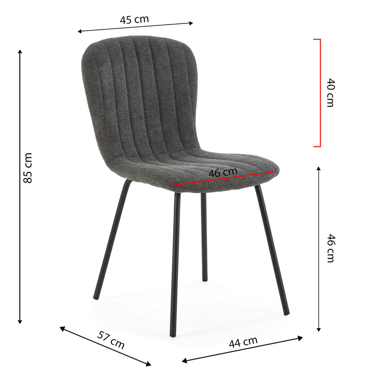 STUHL 4er-Set Lucky dunkelgrauer Stoff - Dunkelgrau, Textil/Metall (46/85/57cm) - VS Venta-stock