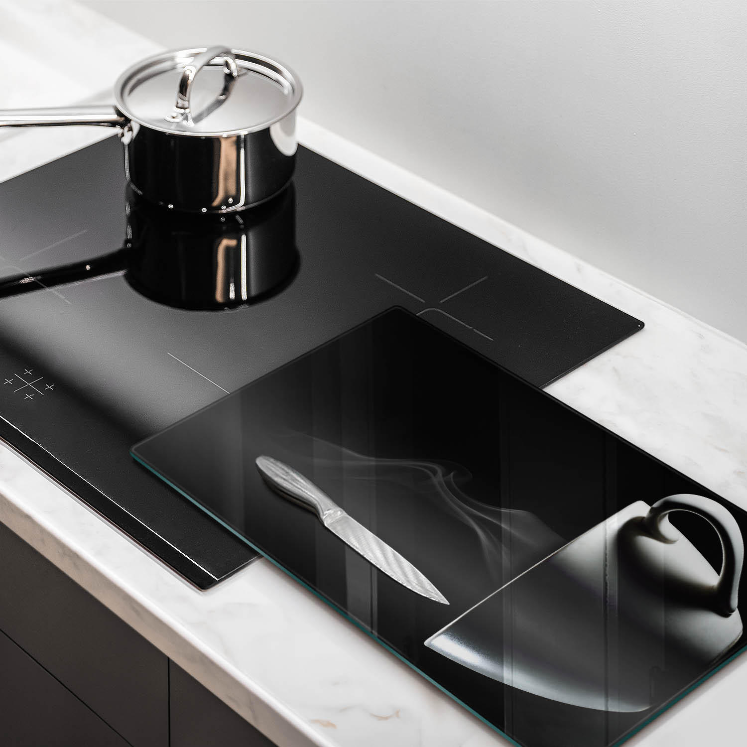 GLASPLATTE 30x52 cm Eine Tasse Tee - Schwarz, Glas (30/52cm) - Wallfluent