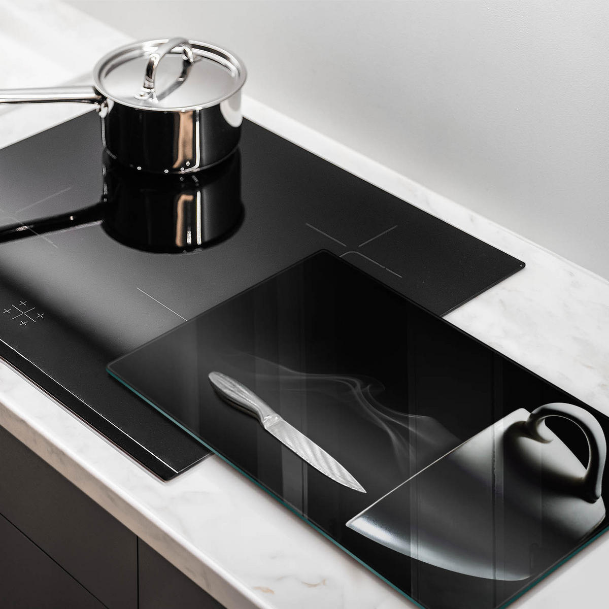 GLASPLATTE 30x52 cm Eine Tasse Tee - Schwarz, Glas (30/52cm) - Wallfluent