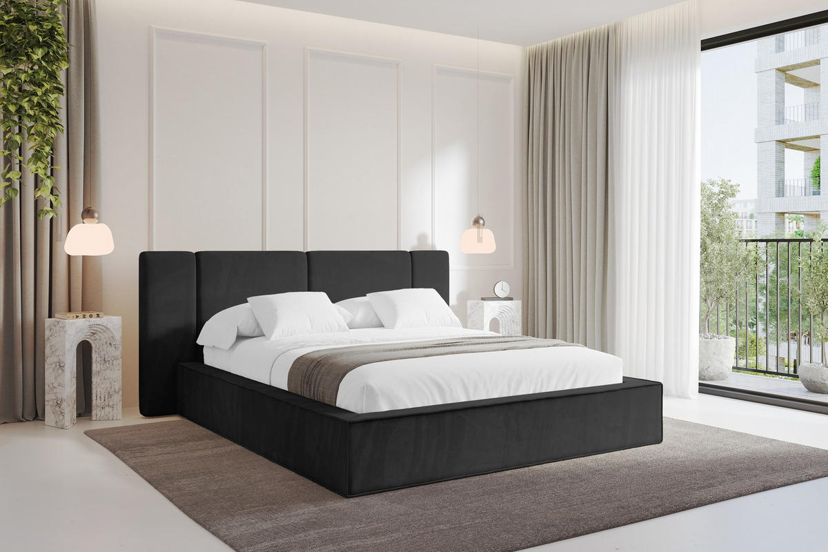POLSTERBETT mit Bettkasten und Lattenrost, Bett mit Matratze H3/H4 - RIVO 120x200 Schwarz - Schwarz, Holzwerkstoff/Textil (120/200cm) - ALTDECOR