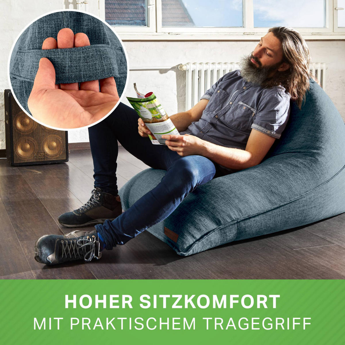 SITZSACK XXL Indoor 150x100x100cm - Blau, Textil (100/100/150cm) - Green Bean