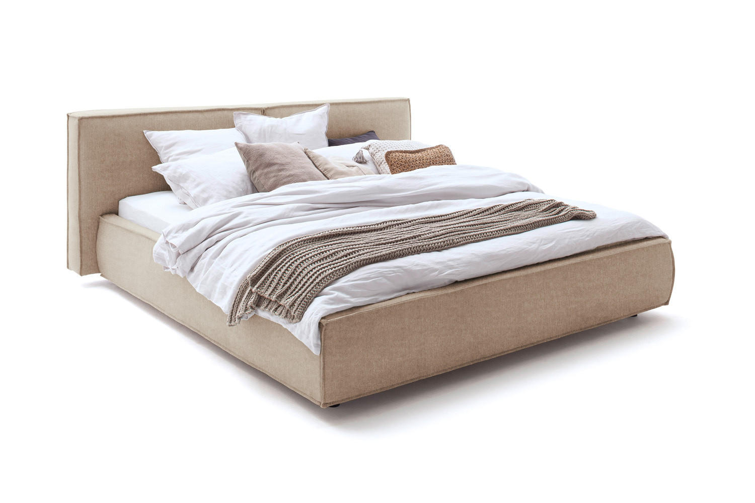 POLSTERBETT CARLO Steingrau Massivholz - Greige/Grau, Textil (160/200cm) - KAWOLA