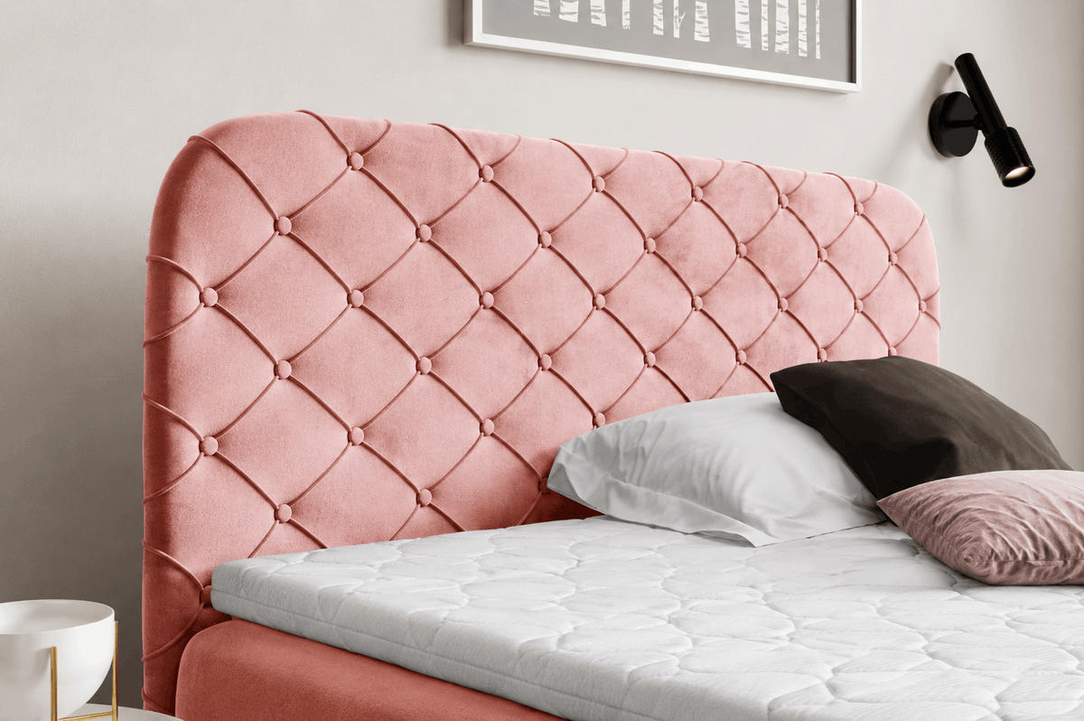 BOXSPRINGBETT 180x200 Elara, Chesterfield, 15 cm Beine, Matratze, Rosa - Pink, Holz/Textil (180/200cm) - Emporius